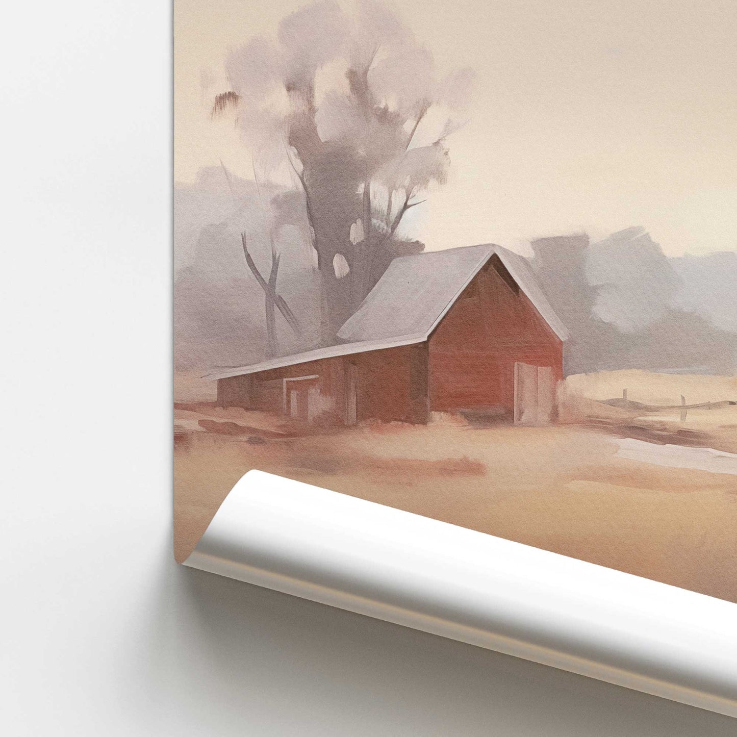 Barn and Misty Fields Promotional Rolled Print