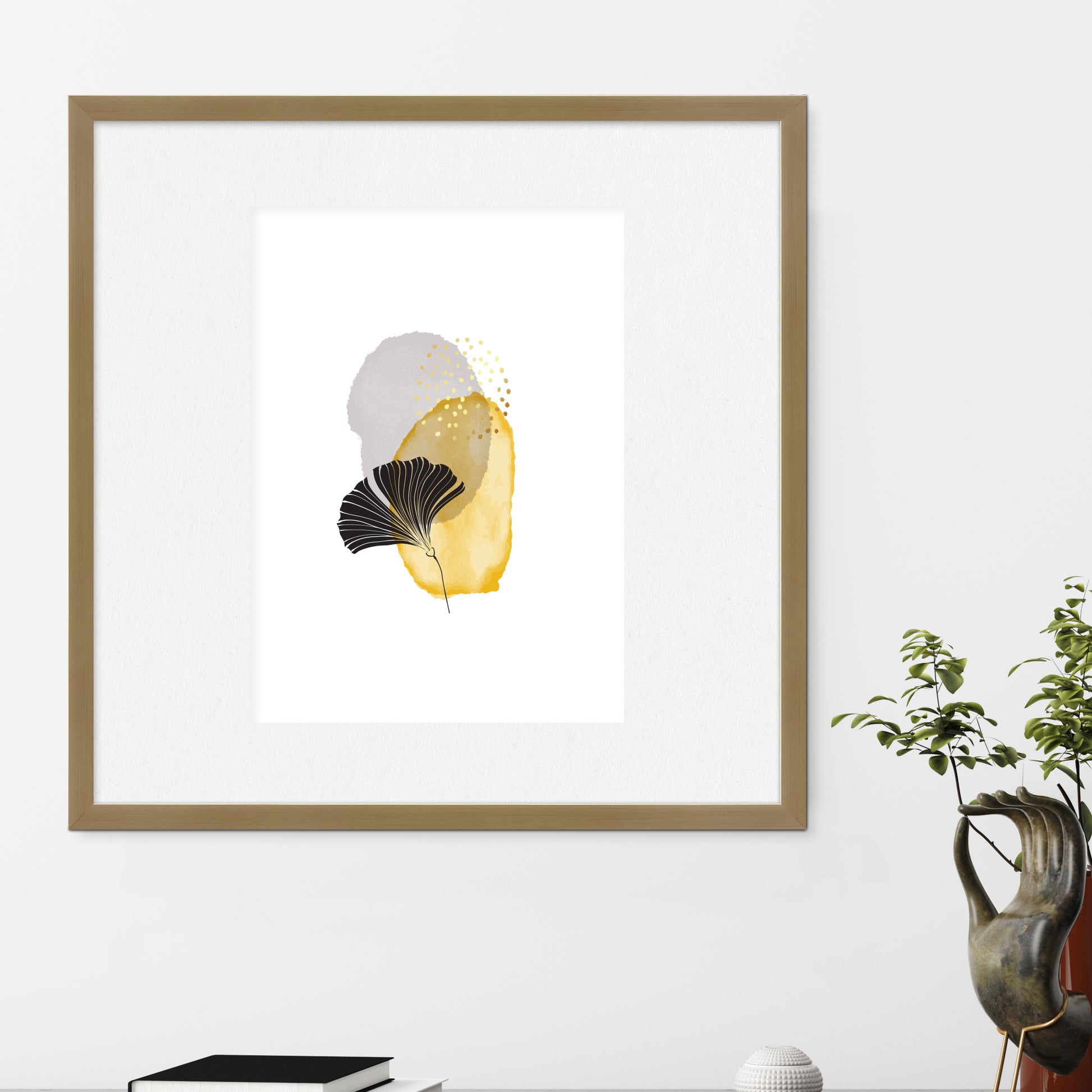 [LIFESTYLE],Brushed Gold Narrow Width Wall Frame in a room