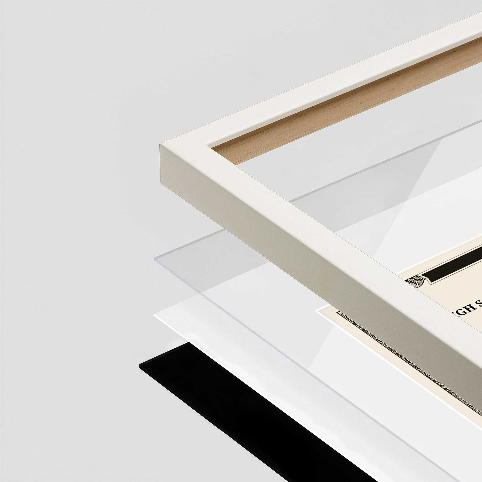 Opaque White Manhattan Wall Frame corner Close up with layers broken out