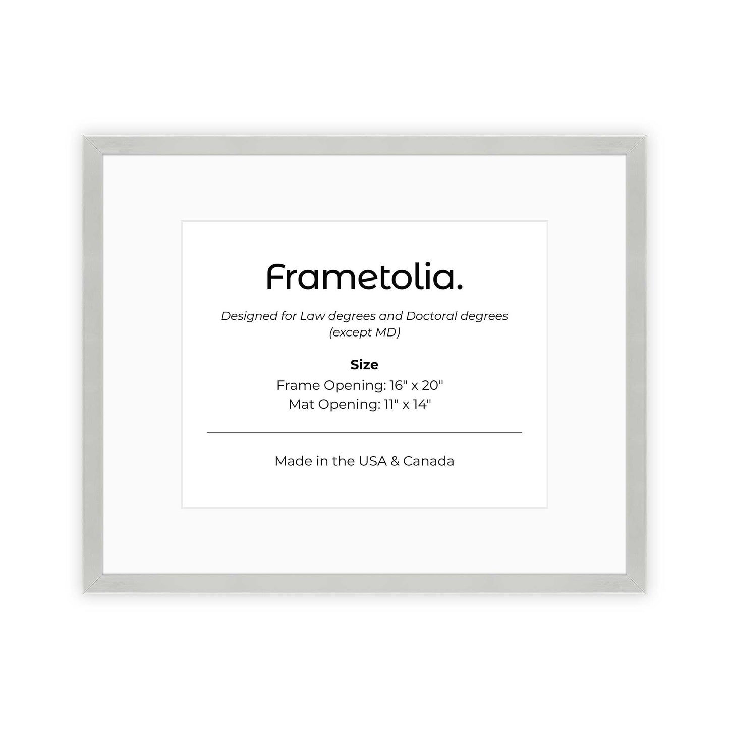 16" x 20" Titanium Silver Manhattan  Diploma Frame with Mat - 11 x 14 opening