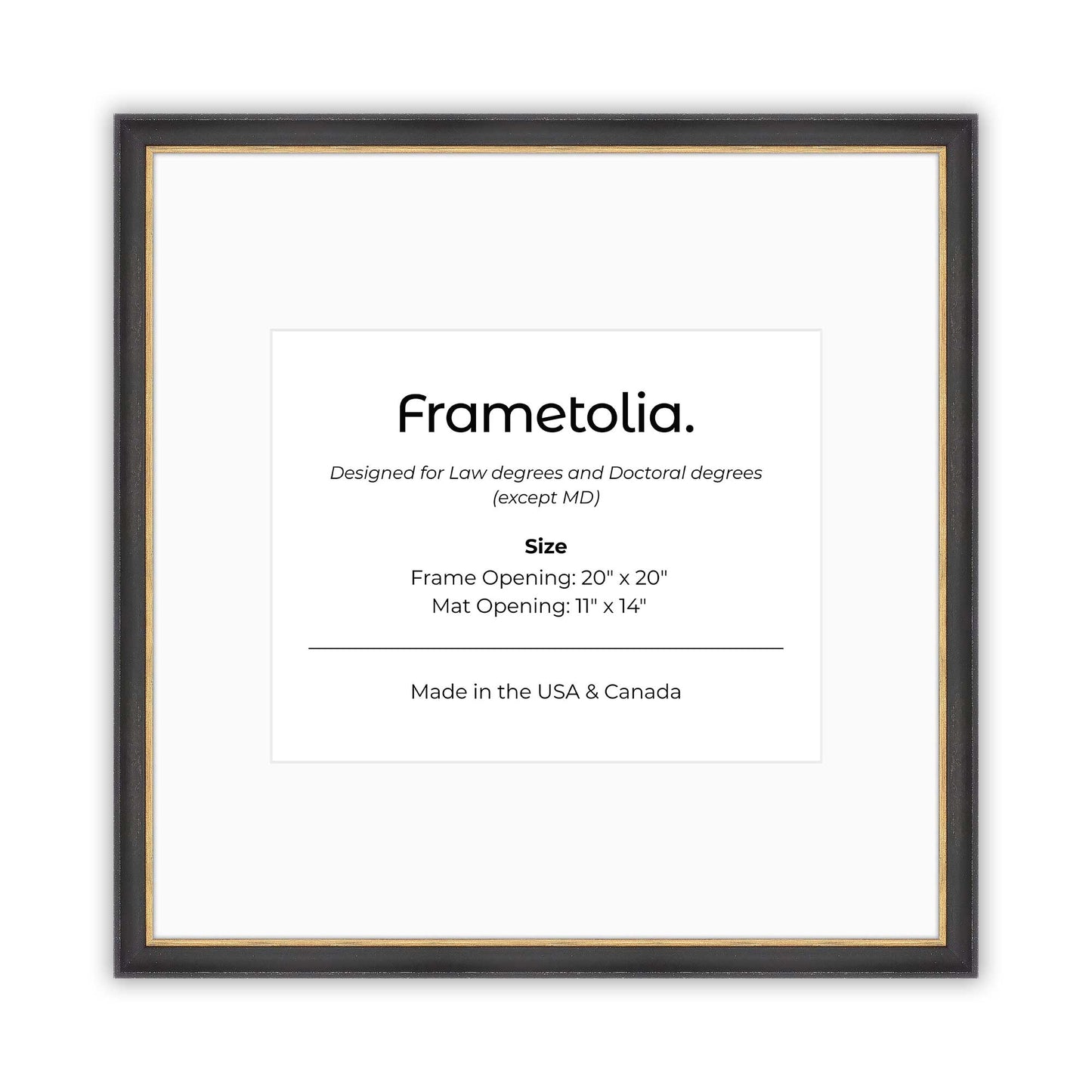 20" x 20" Cocoa & Gold FAMILY  Diploma Frame with Mat - 11 x 14 opening
