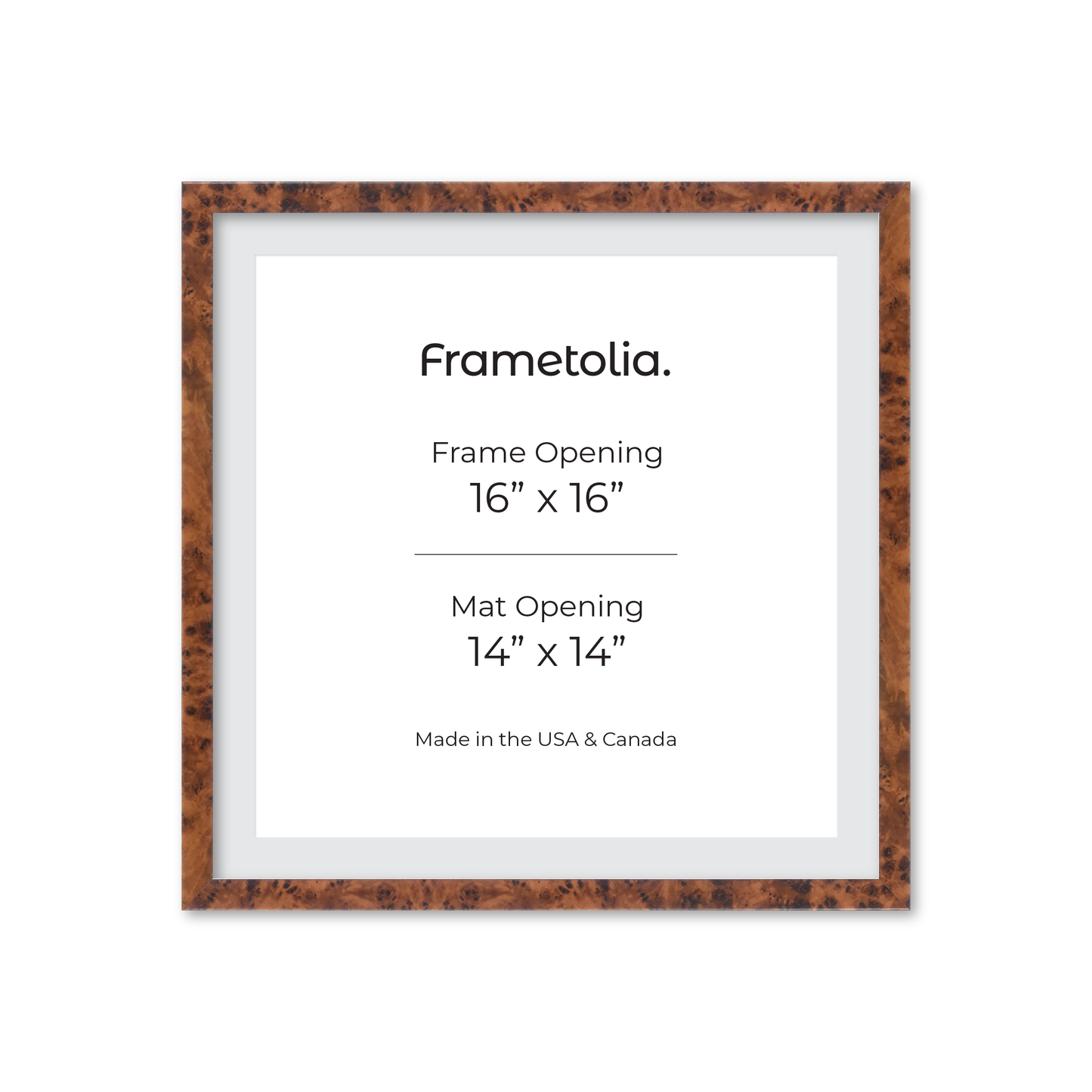 16" x 16" Amber Burlwood Verona Wall Frame