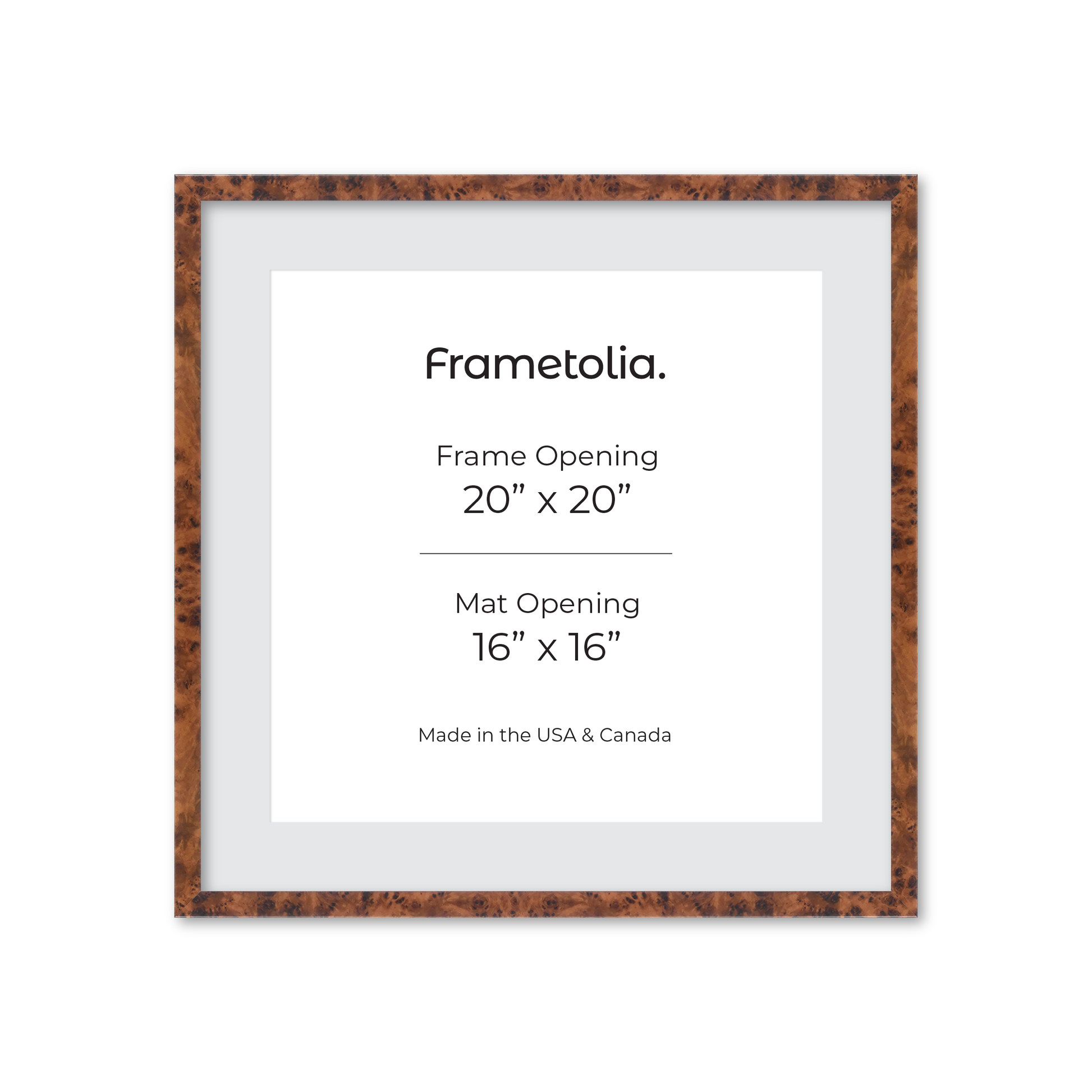 20" x 20" Amber Burlwood Verona Wall Frame
