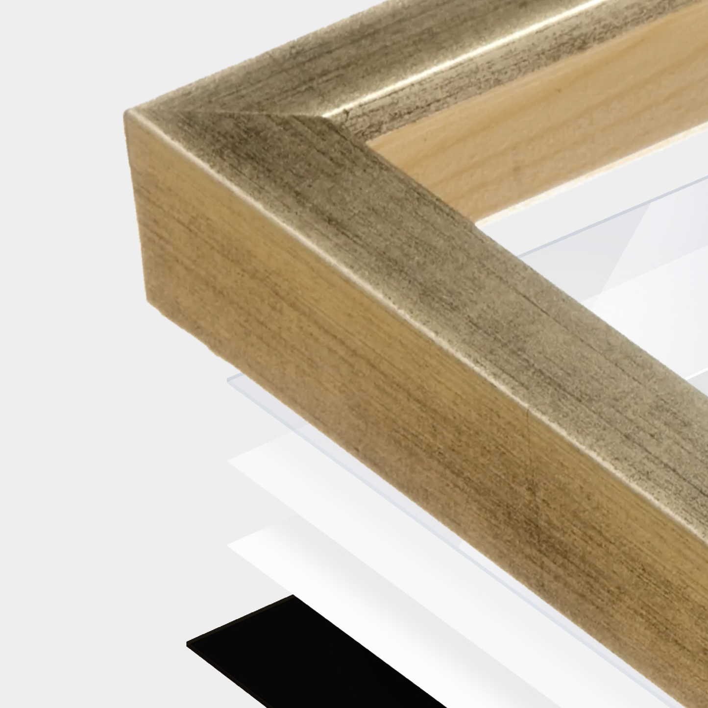 Pale Silver Monaco Wall Frame corner Close up with layers broken out