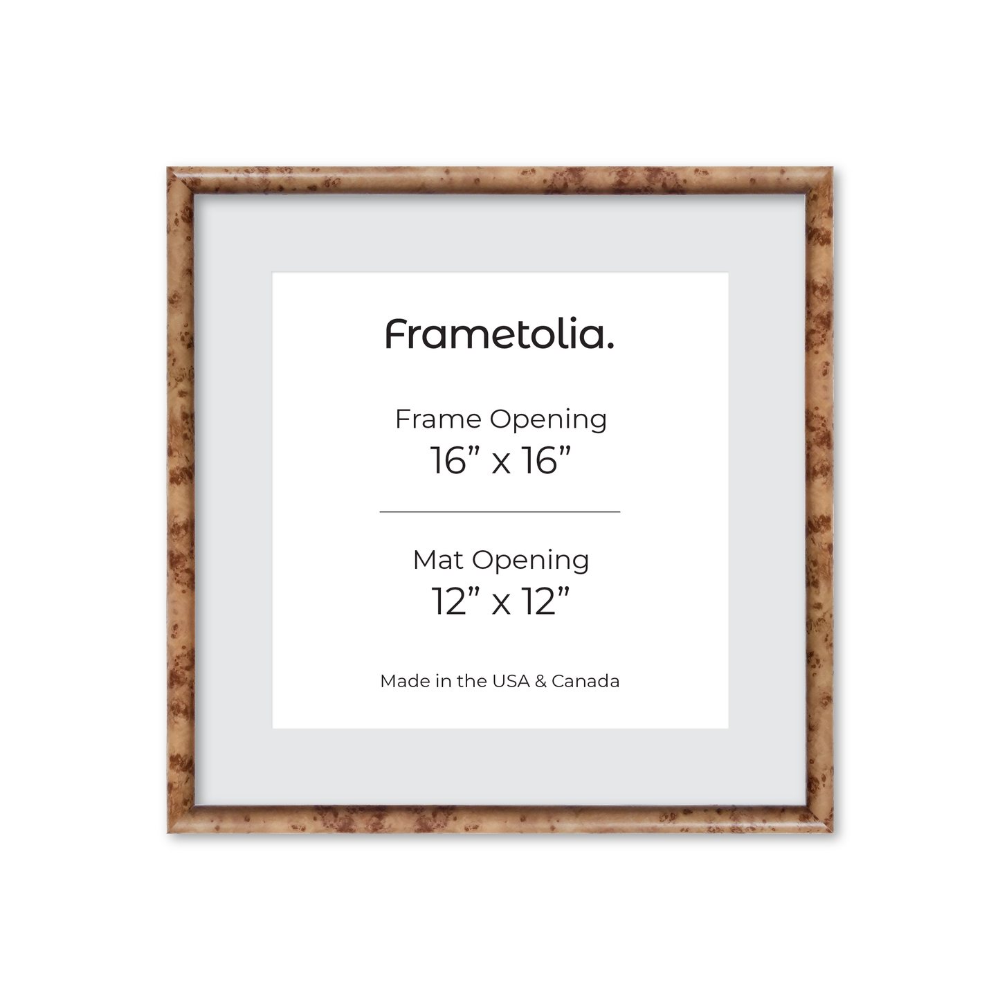 16" x 16" Caramel Burlwood Milano Wall Frame