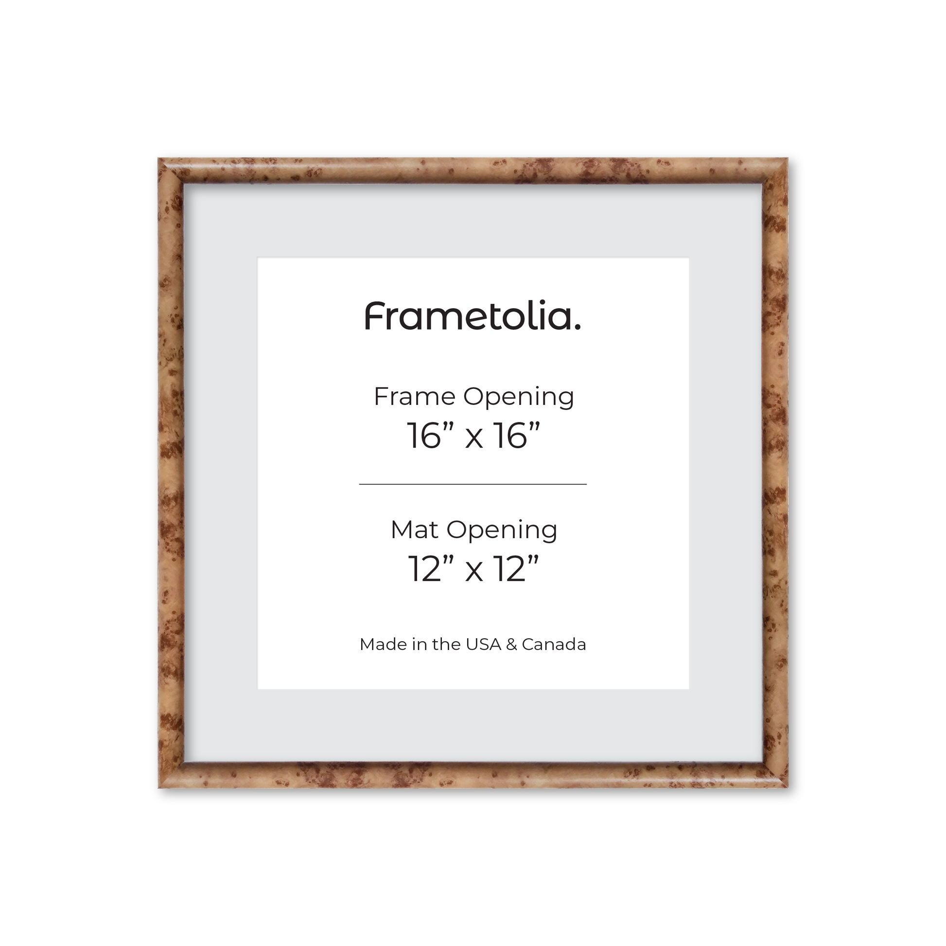 16" x 16" Caramel Burlwood Milano Wall Frame