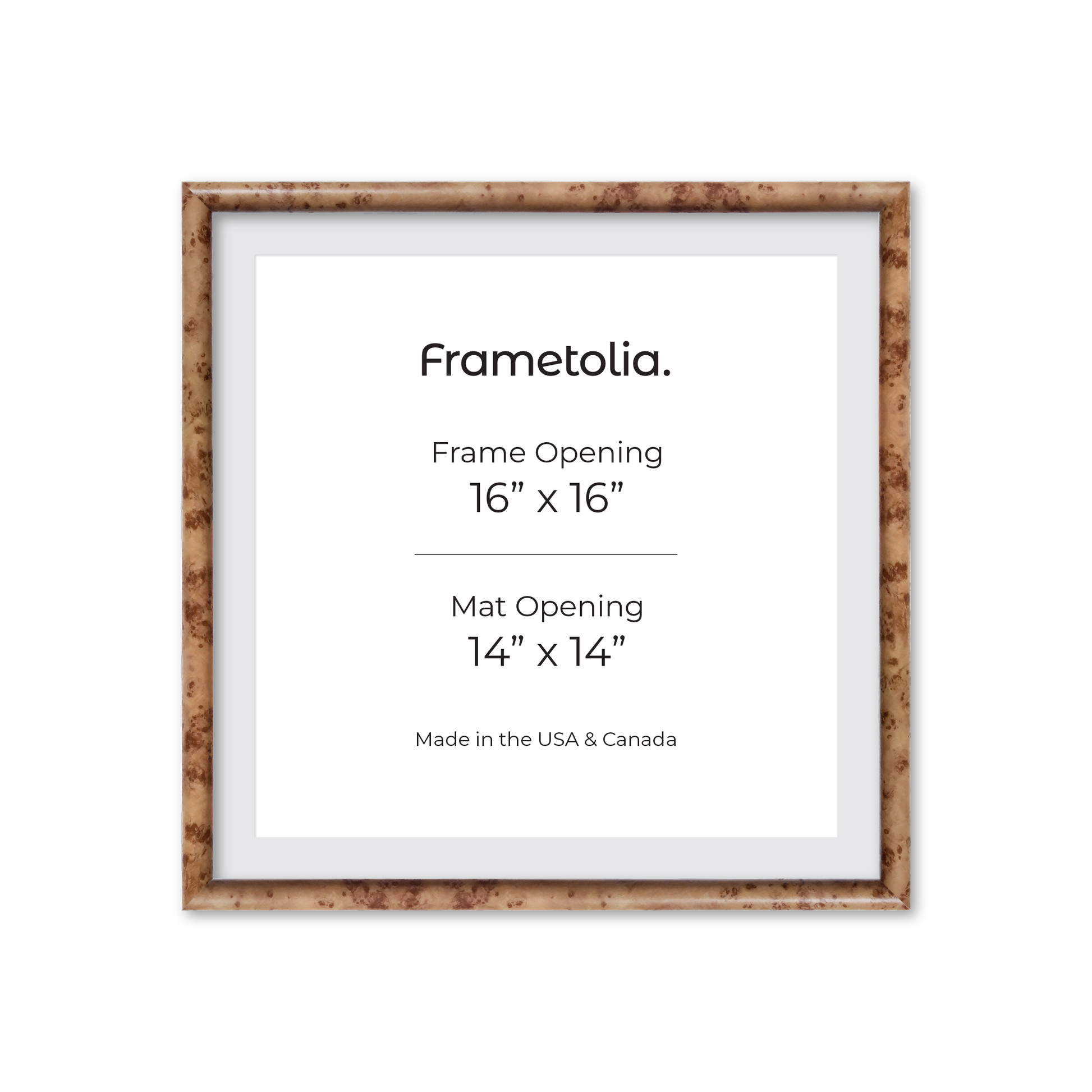 16" x 16" Caramel Burlwood Milano Wall Frame