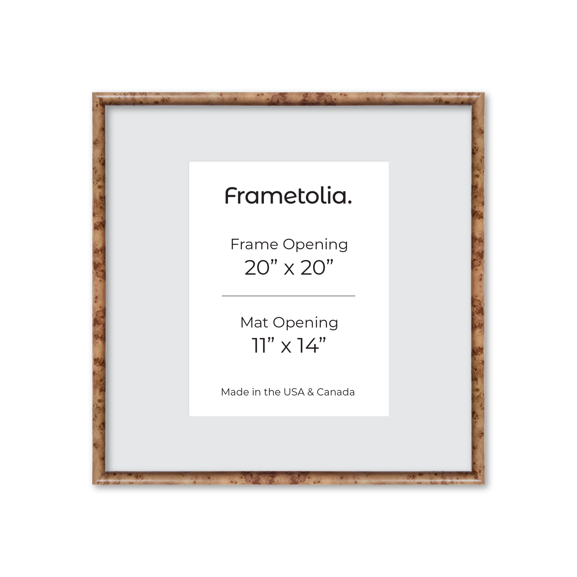 20" x 20" Caramel Burlwood Milano Wall Frame