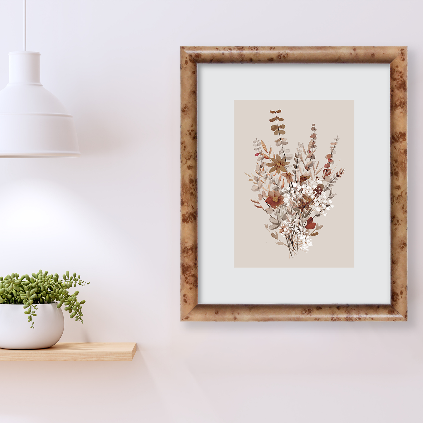 Caramel Burlwood Milano Wall Frame Hanging on the wall