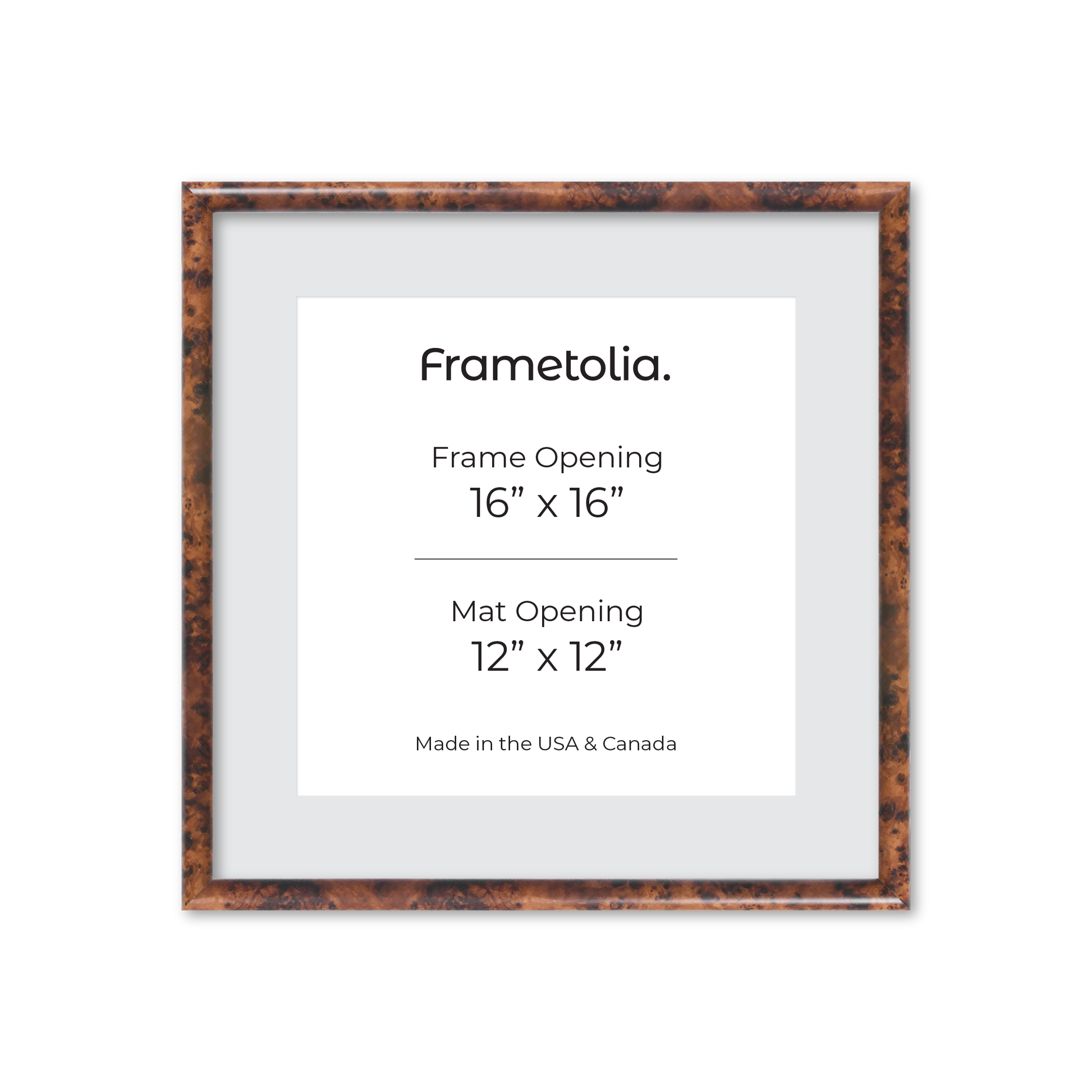 16" x 16" Amber Burlwood Milano Wall Frame