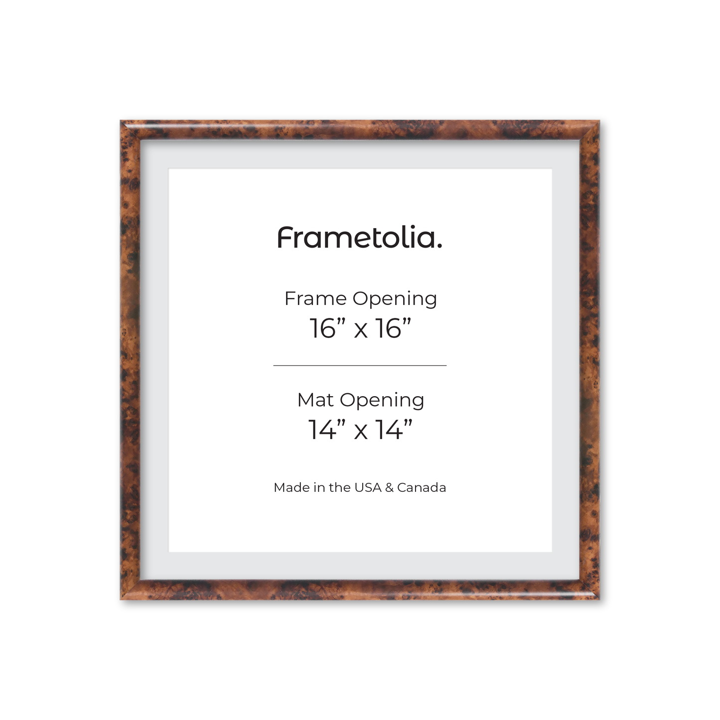 16" x 16" Amber Burlwood Milano Wall Frame