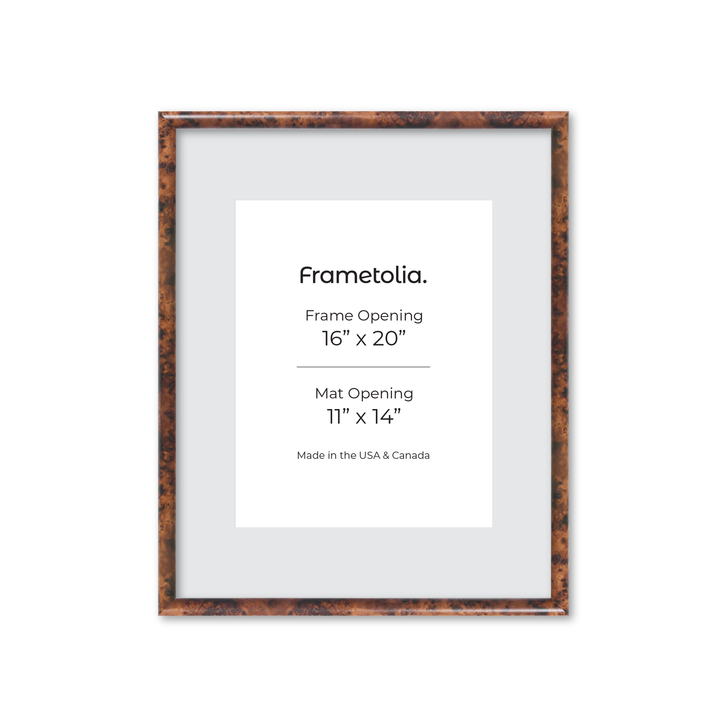 16" x 20" Amber Burlwood Milano Wall Frame