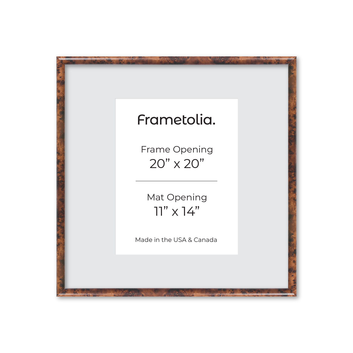 20" x 20" Amber Burlwood Milano Wall Frame
