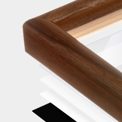 Dark Walnut Hudson Narrows Wall Frame corner Close up with layers broken out