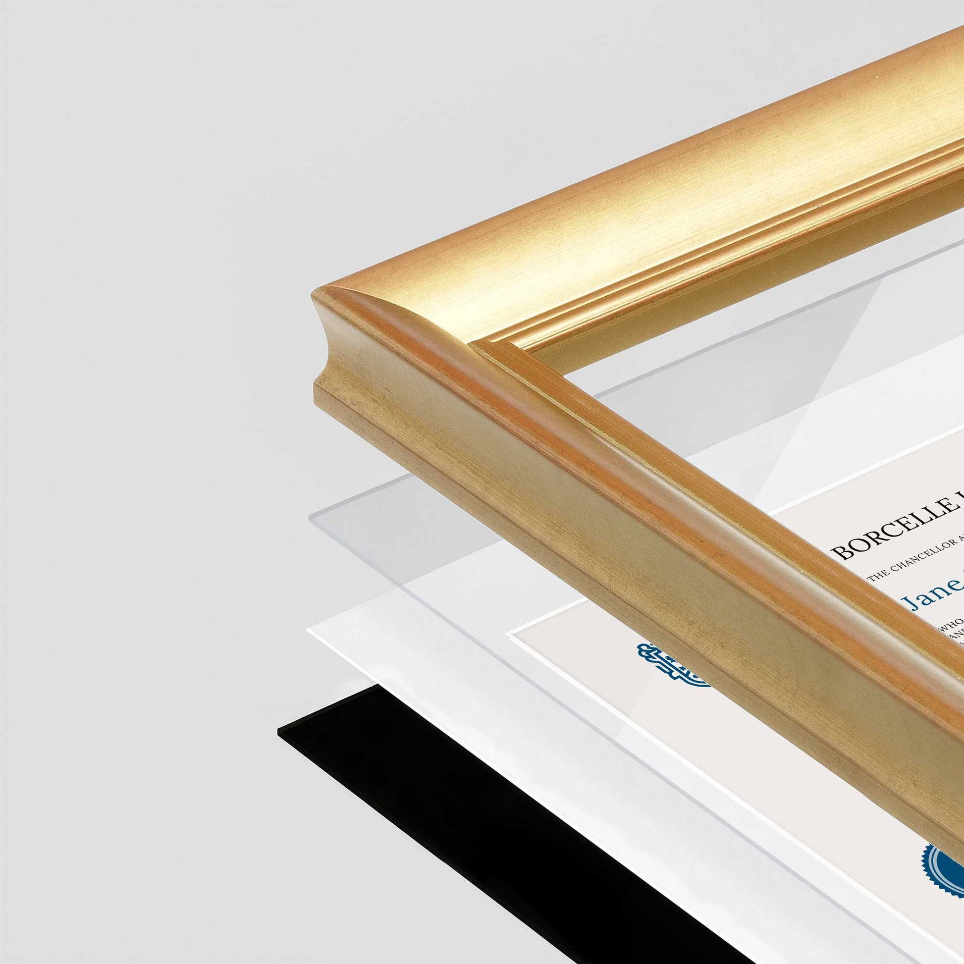 Gilded Gold FAMILY Wall Frame corner Close up with layers broken out