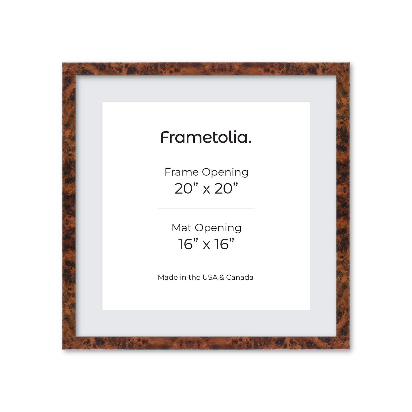 20" x 20" Amber Burlwood Lucca Wall Frame