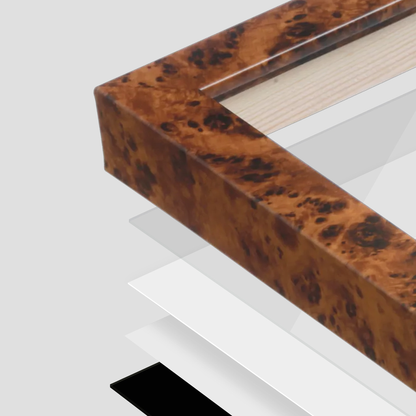 Amber Burlwood Lucca Wall Frame corner Close up with layers broken out