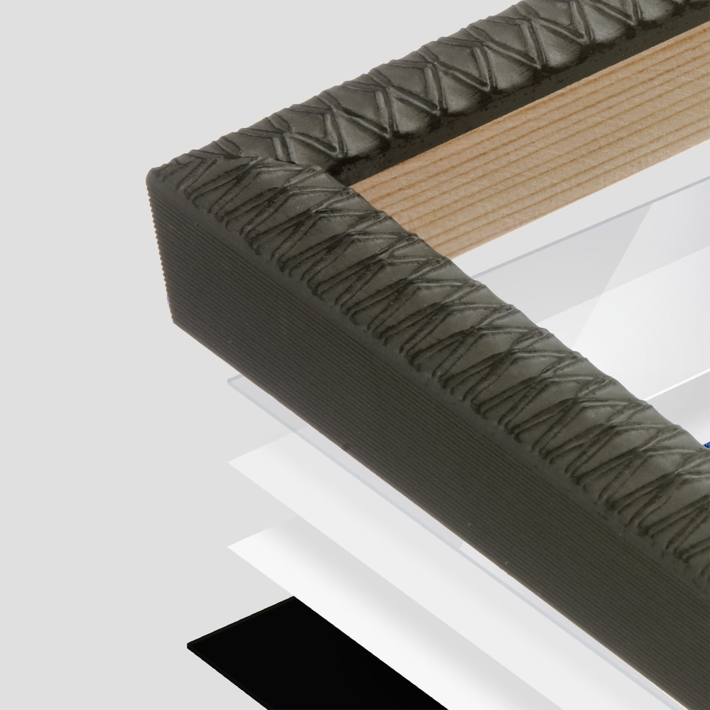 wall frame corner close up with layers broken out