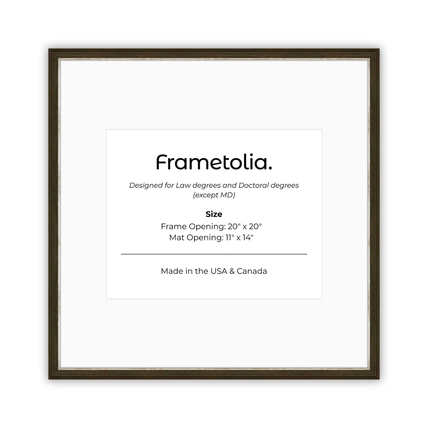 20" x 20" Black and Silver FAMILY  Diploma Frame with Mat - 11 x 14 opening