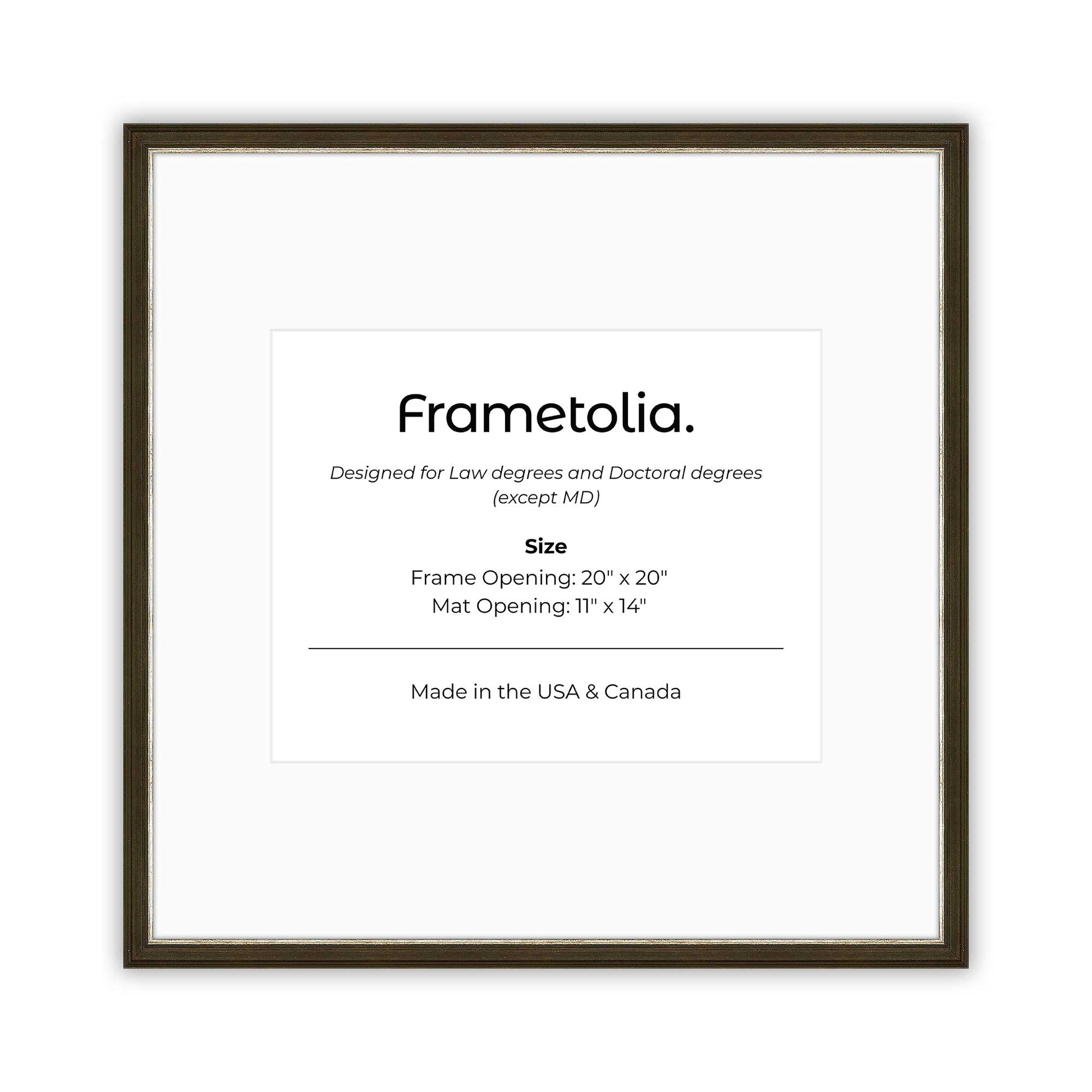 20" x 20" Black and Silver FAMILY  Diploma Frame with Mat - 11 x 14 opening