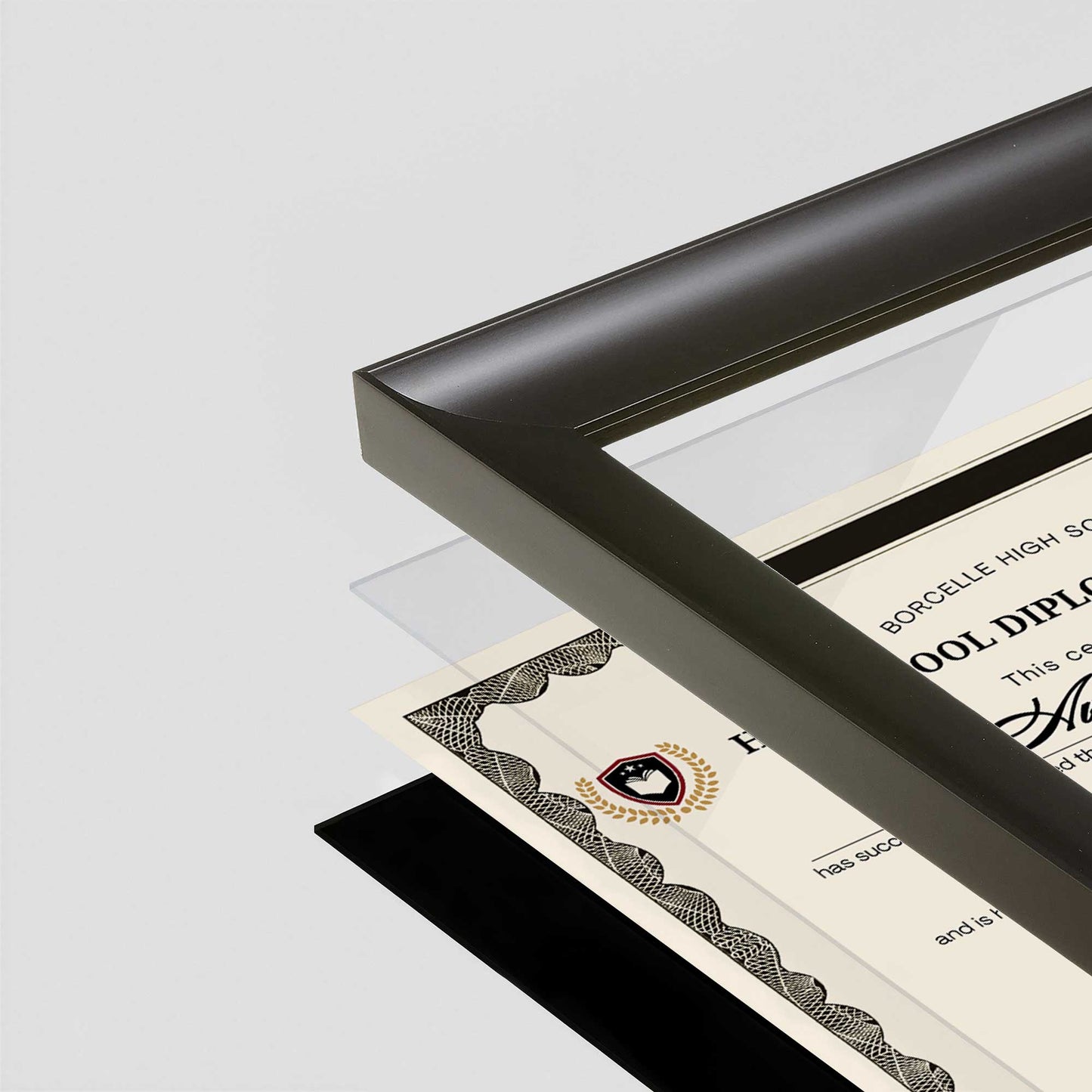 Satin Black FAMILY Wall Frame corner Close up with layers broken out