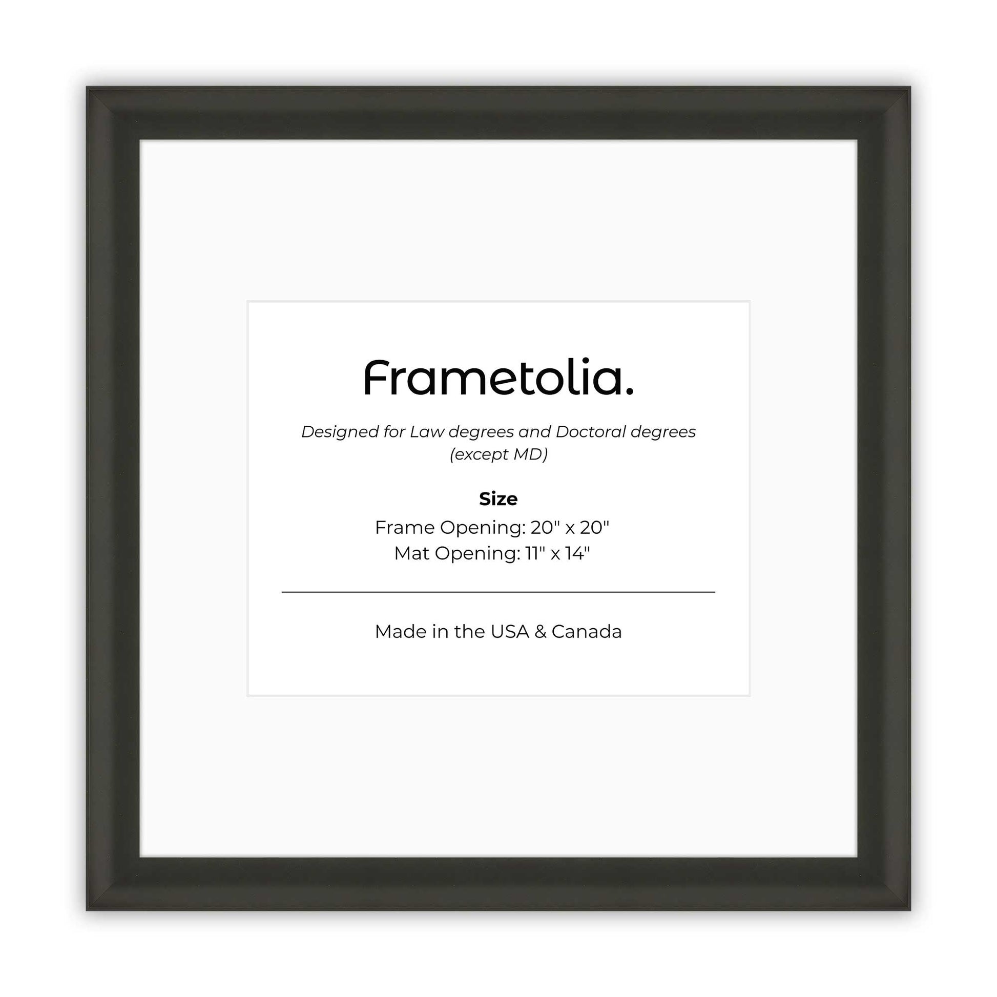 20" x 20" Satin Black FAMILY  Diploma Frame with Mat - 11 x 14 opening