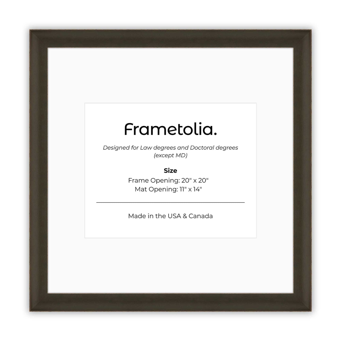 20" x 20" Bravo Brown FAMILY  Diploma Frame with Mat - 11 x 14 opening