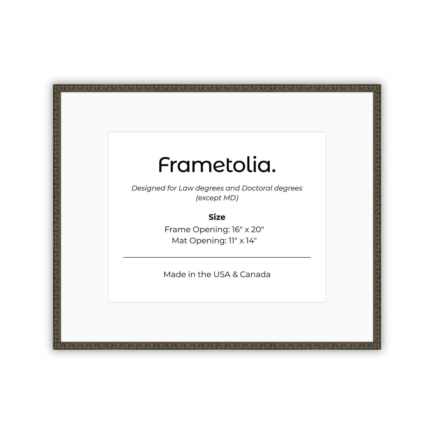 16" x 20" Raven Black FAMILY  Diploma Frame with Mat - 11 x 14 opening