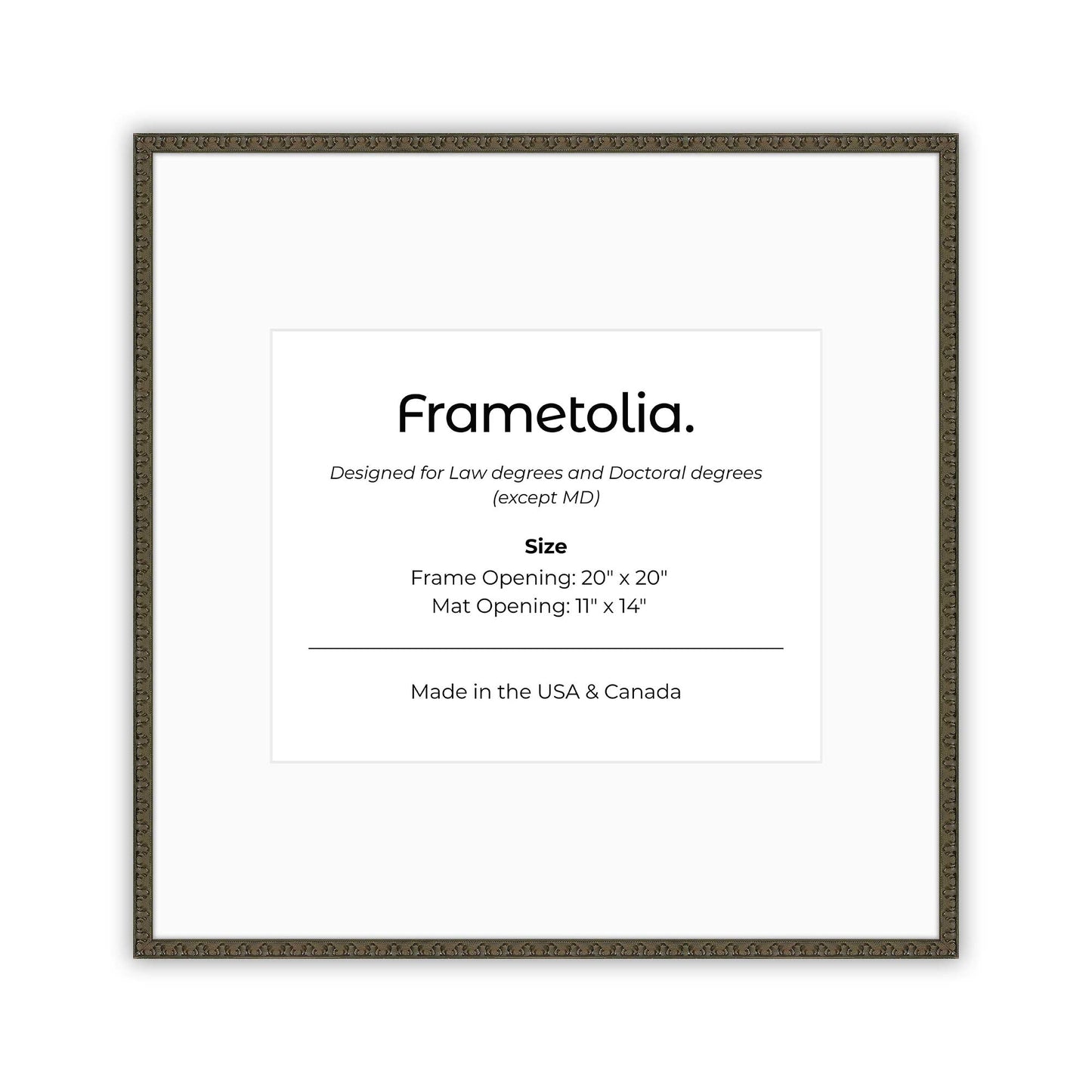 20" x 20" Raven Black FAMILY  Diploma Frame with Mat - 11 x 14 opening