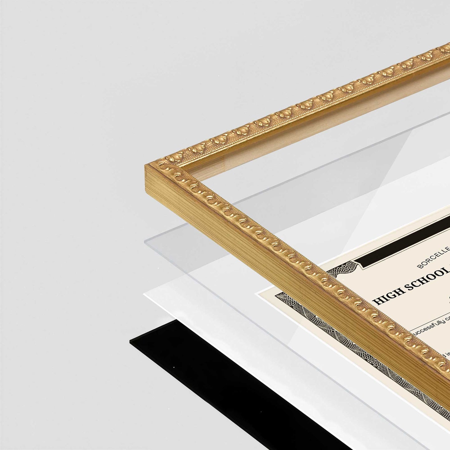 Gold Leaf FAMILY Wall Frame corner Close up with layers broken out