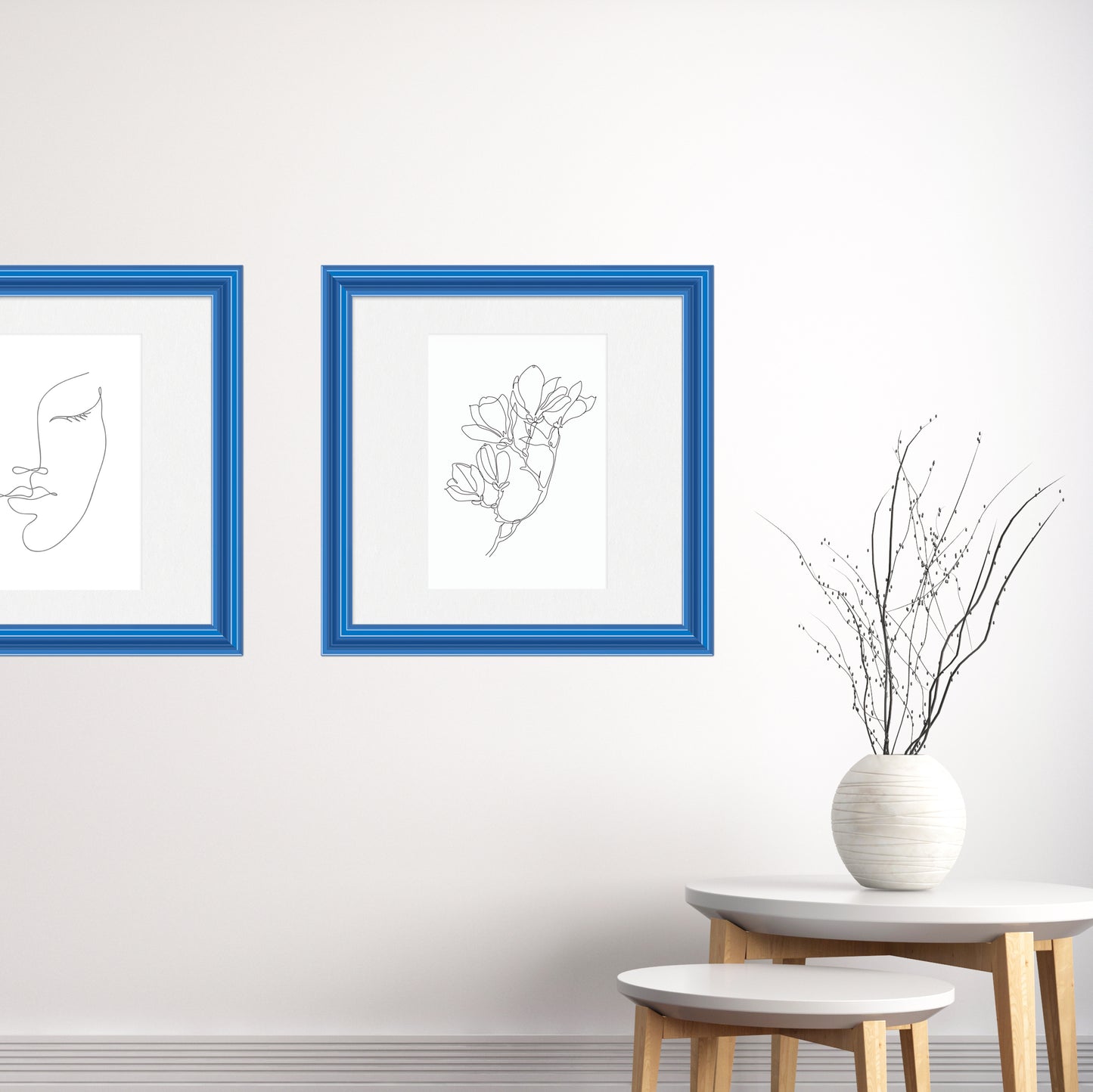 [LIFESTYLE],Seaport Blue Wide Width Wall Frame in a room