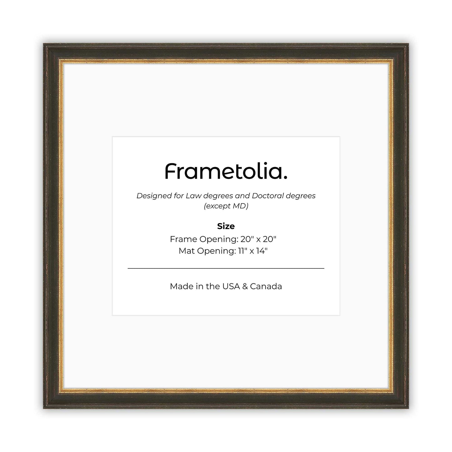 20" x 20" Black FAMILY  Diploma Frame with Mat - 11 x 14 opening