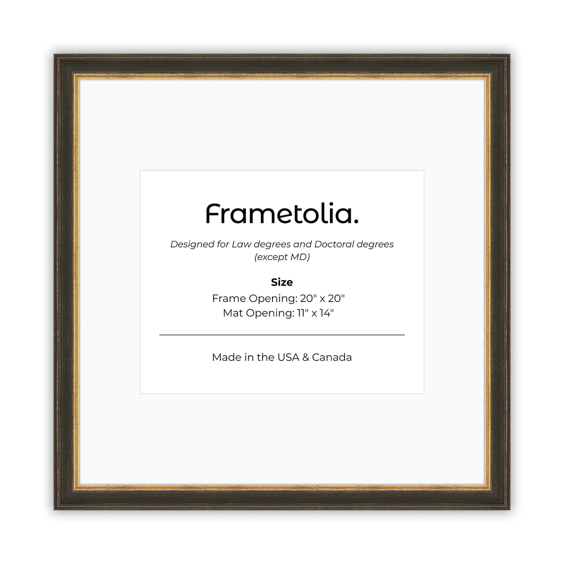 20" x 20" Black FAMILY  Diploma Frame with Mat - 11 x 14 opening
