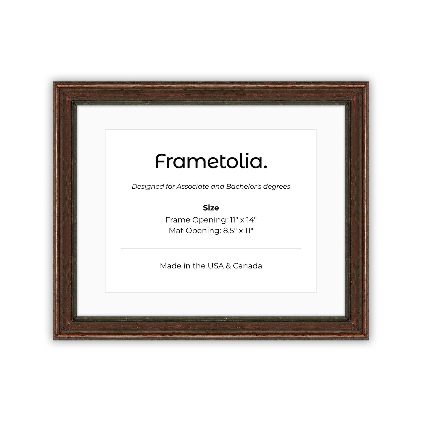 11" x 14" Walnut FAMILY  Diploma Frame with mat -  8.5 x 11 opening