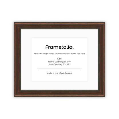 11" x 14" Walnut FAMILY  Diploma Frame with Mat - 8 x 10 opening