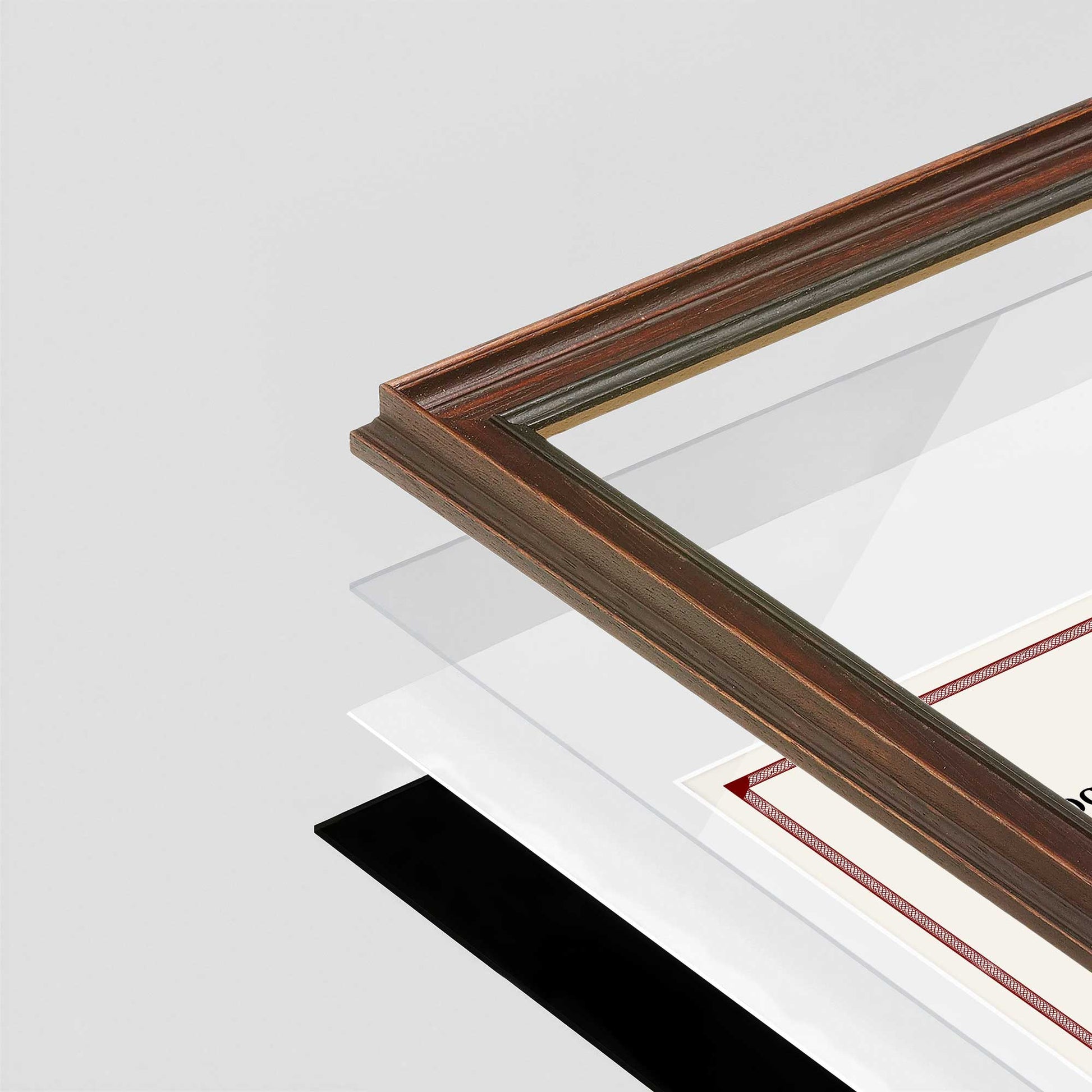 Walnut FAMILY Wall Frame corner Close up with layers broken out