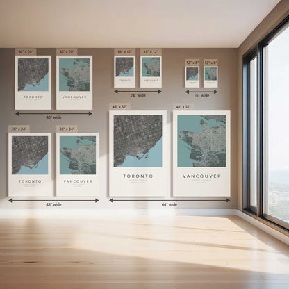 Toronto & Vancouver Street Maps, Set of 2 Prints on Canvas