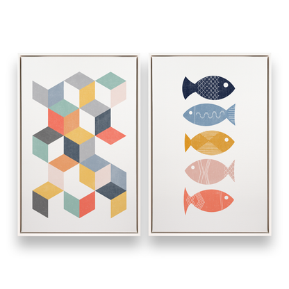 [color:Opaque White], Picture of set of 2 prints in a black frame