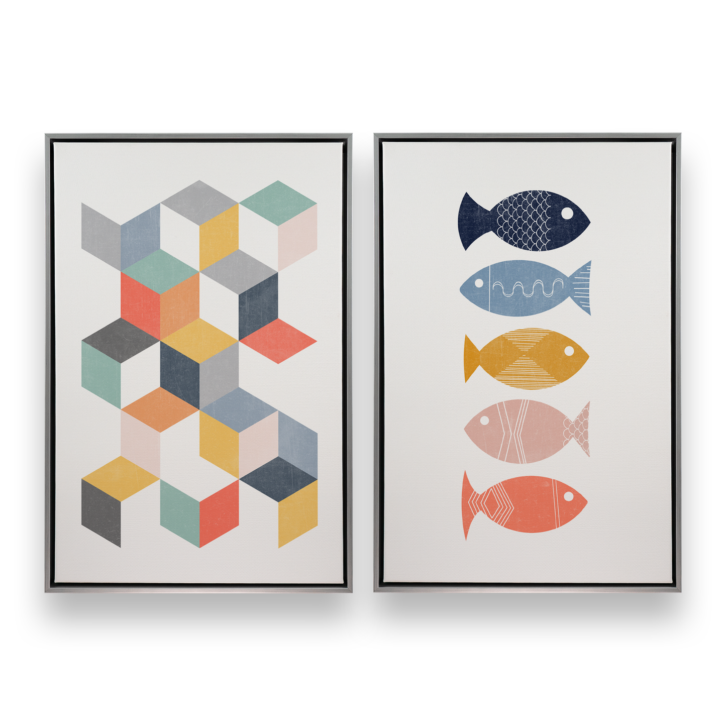 [color:Polished Chrome], Picture of set of 2 prints in a black frame