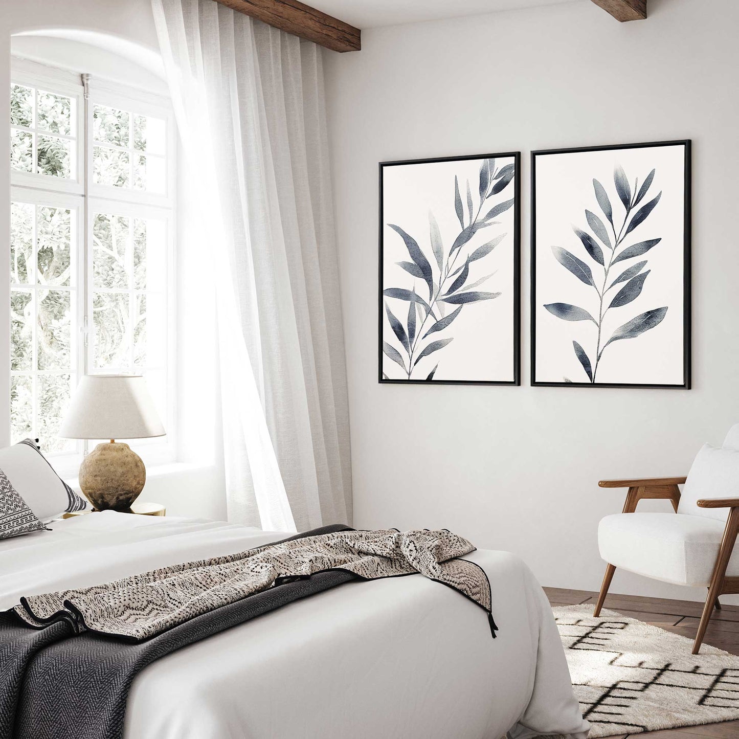 Monochrome Botanica (Blue) Set of 2 Print on Canvas