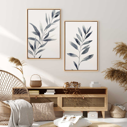 Monochrome Botanica (Blue) Set of 2 Print on Canvas