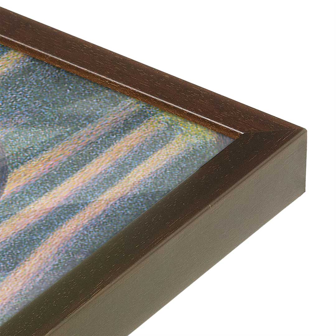[Color:Brown], Picture of art in a Brown frame at an angle