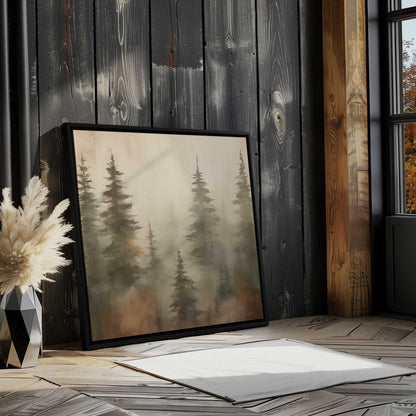 Foggy Warm Forest II Print on Canvas