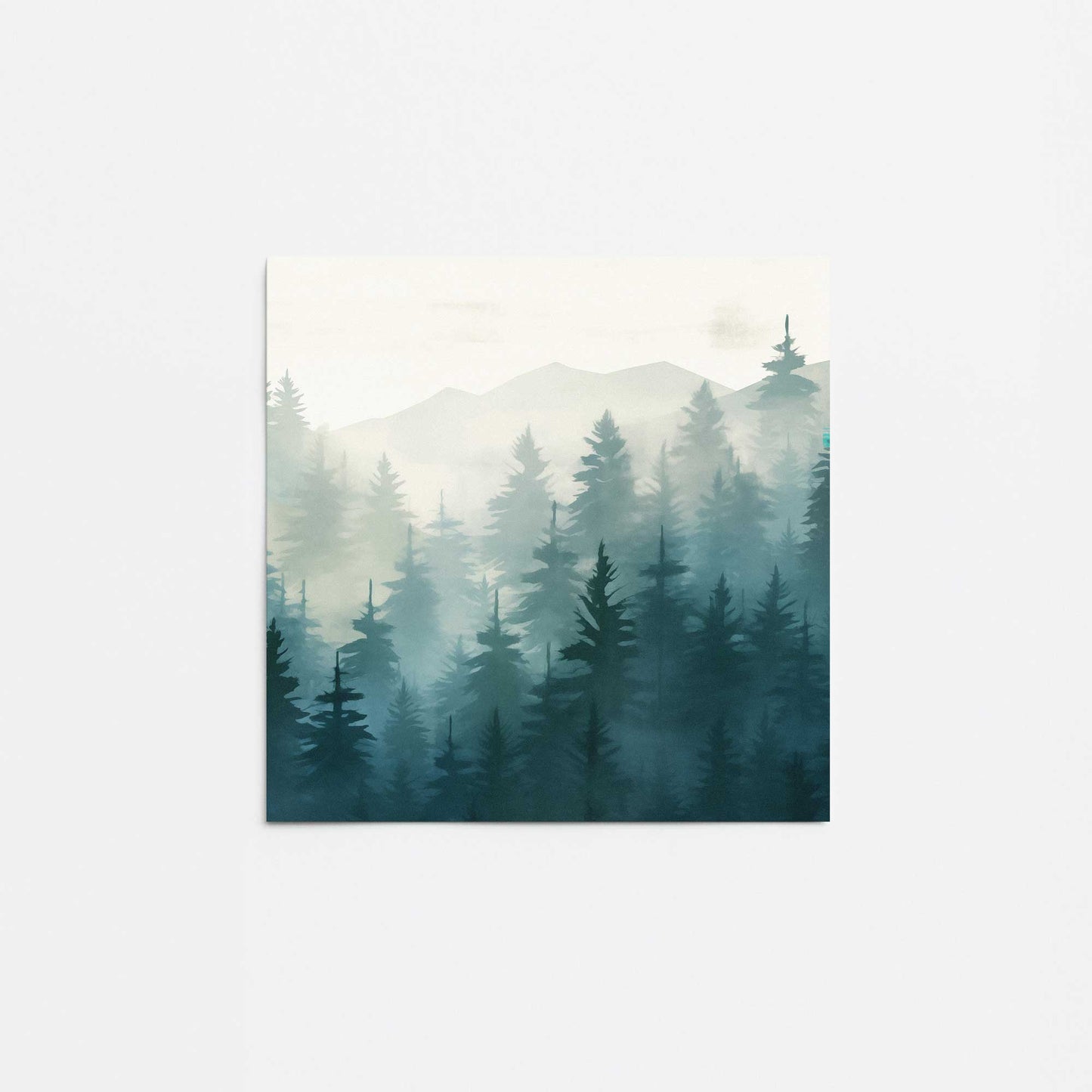 Misty Pine Forest in Blue Promotional Rolled Print