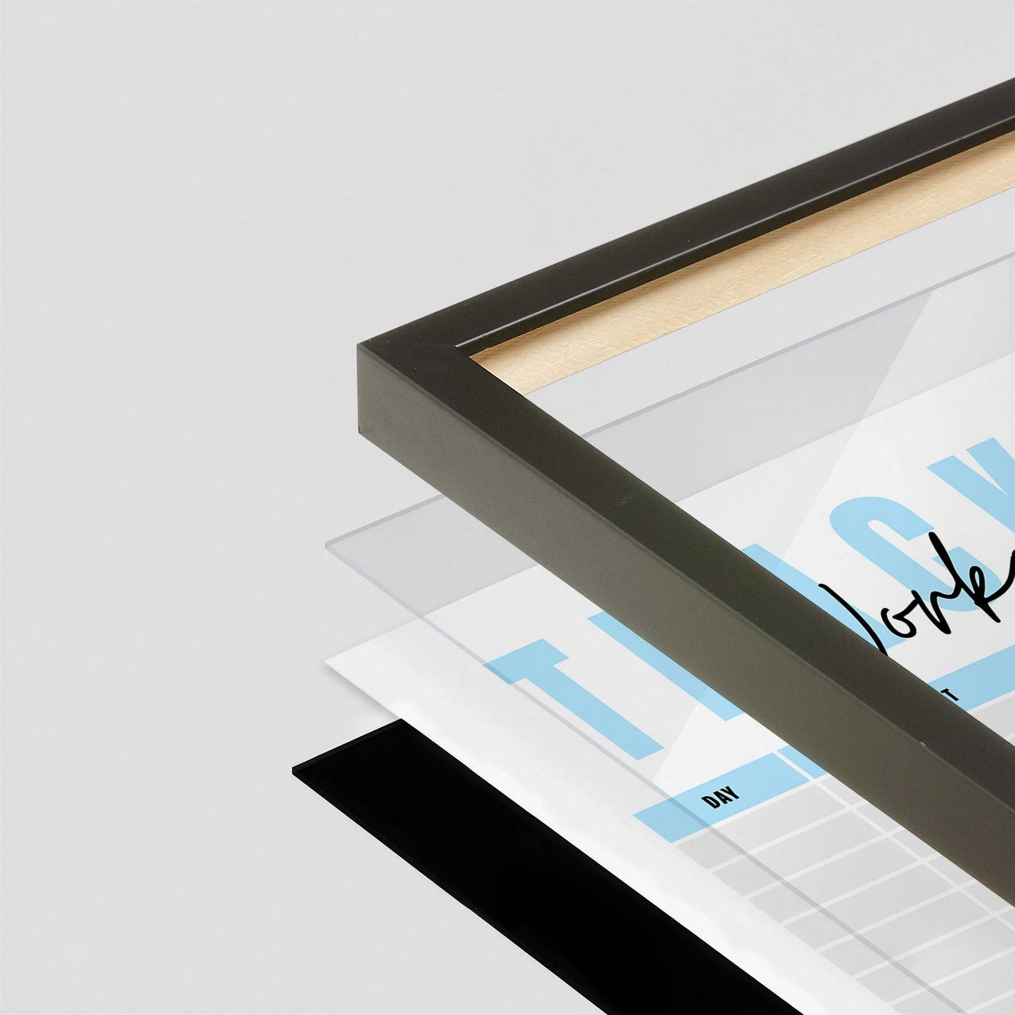 [Color:Satin Black], Picture of art in a Satin Black frame at an angle