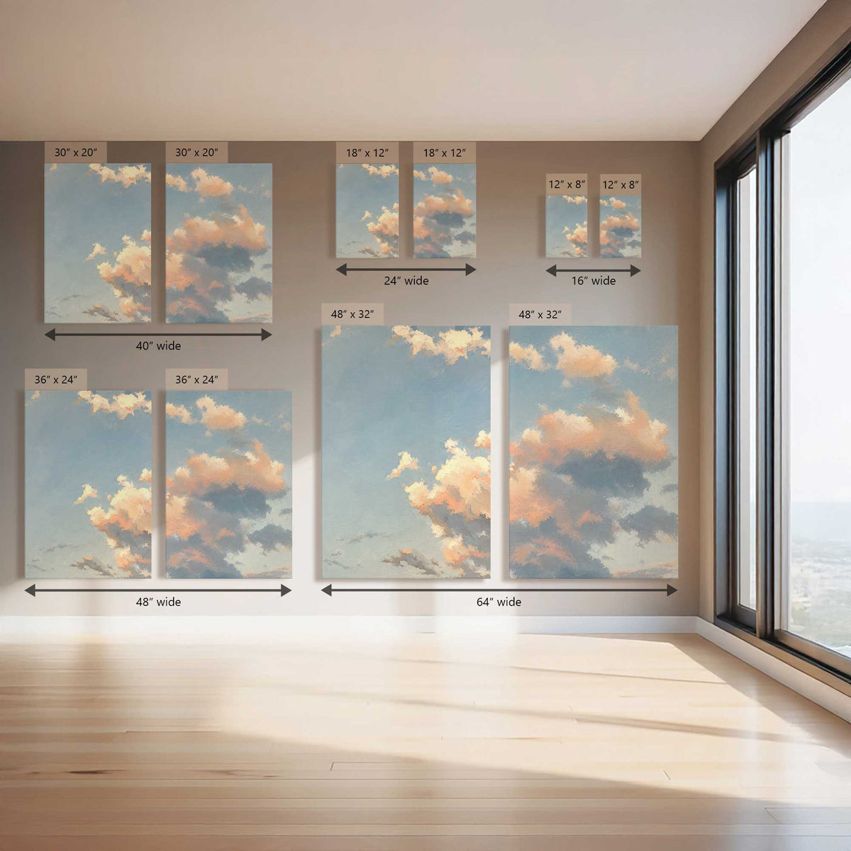 Skyward Cloud Study, Set of 2 Prints on Canvas