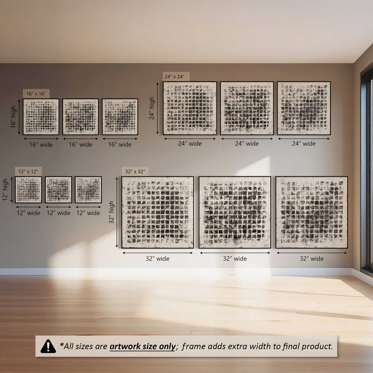 Ashen Mosaic, Set of 3 Prints on Canvas
