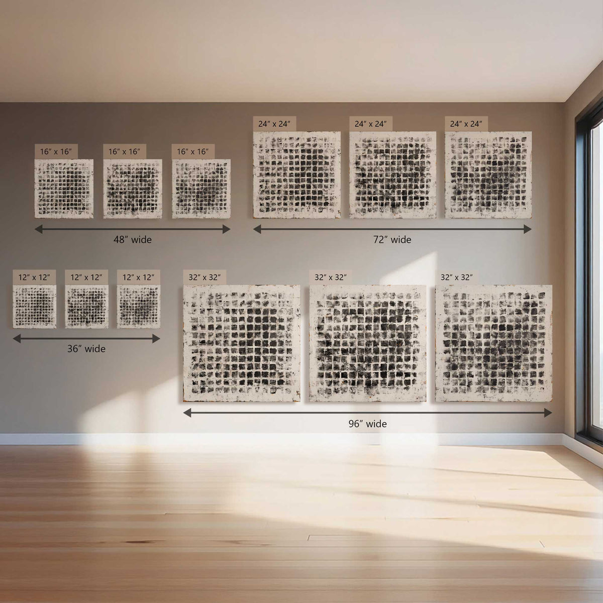 Ashen Mosaic, Set of 3 Prints on Canvas