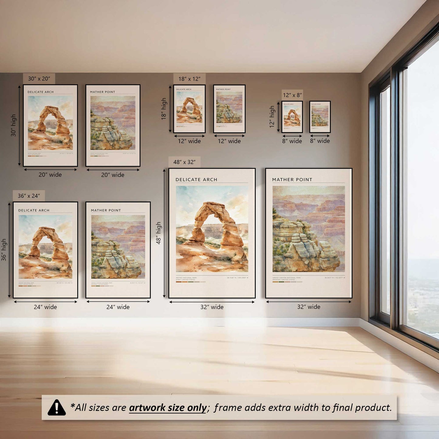 Delicate Arch & Mather Point, Set of 2 Prints on Canvas