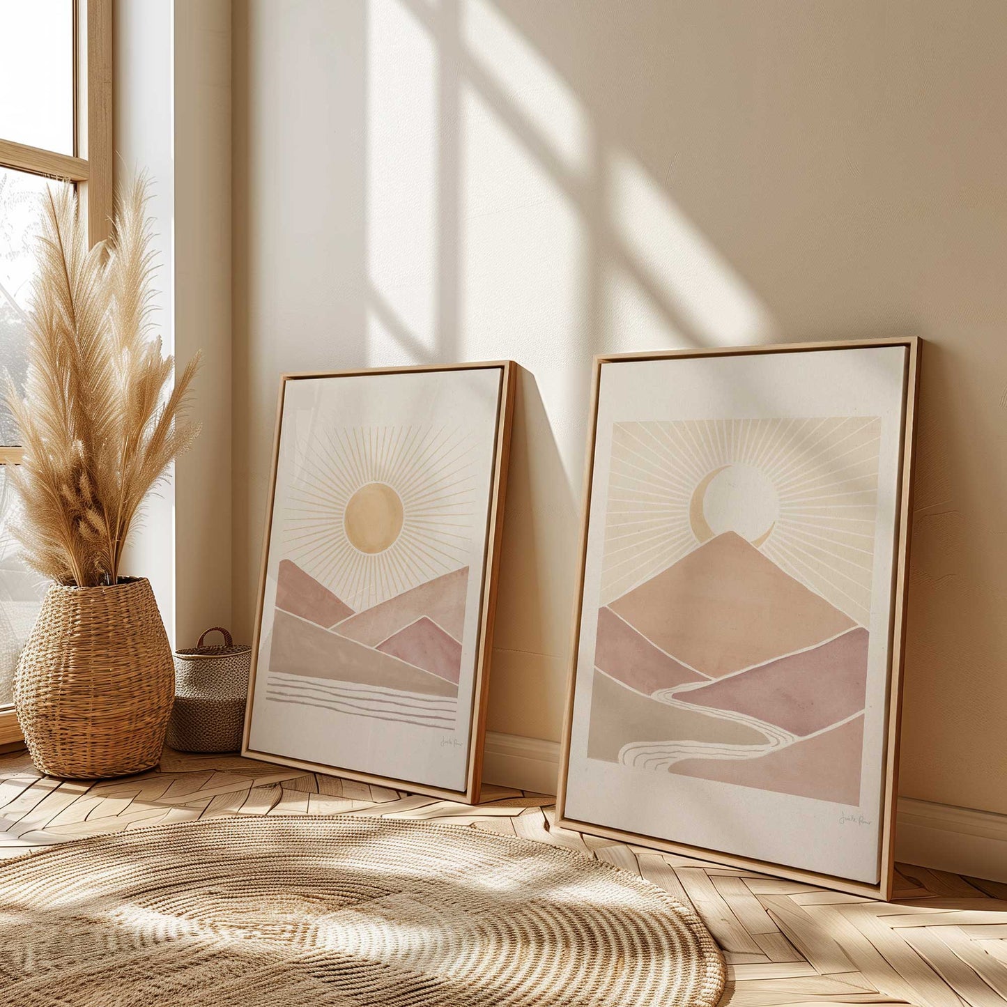Desert Sunrise and Sunset, Set of 2 Print on Canvas
